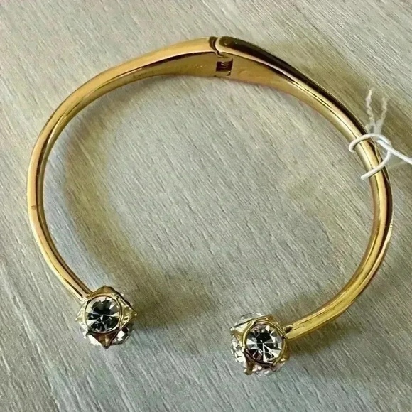 Kate Spade New York Gold Tone Lady Marmalade Crystal Hinged Bangle Bracelet - Picture 7 of 8